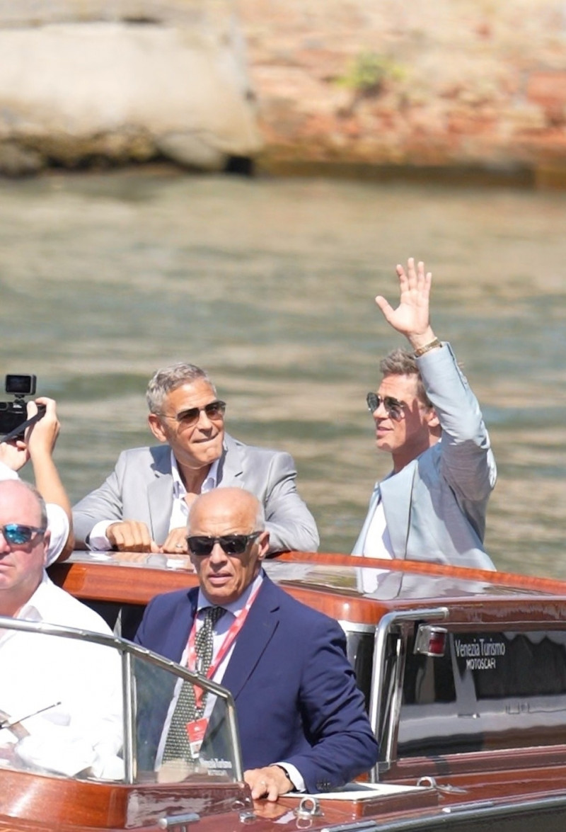 George Clooney and Brad Pitt arrive at the Excelsior Hotel during the 81 Venice Film Festival