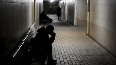 People taking cover under a railway station during an air-raid alert in Kiev, Ukraine, March 9, 2023, during the Russian