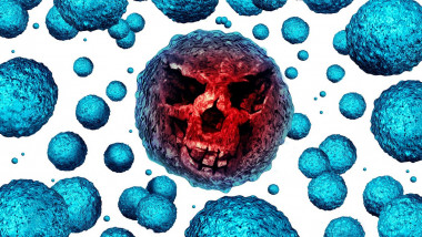 Superbug strain bacteria concept as a killer microbe shaped as a death skull face as a symbol for MRSA medical healthcare risk and antimicrobial.