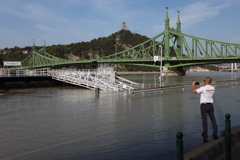 Increased water level of Danube river in Budapest