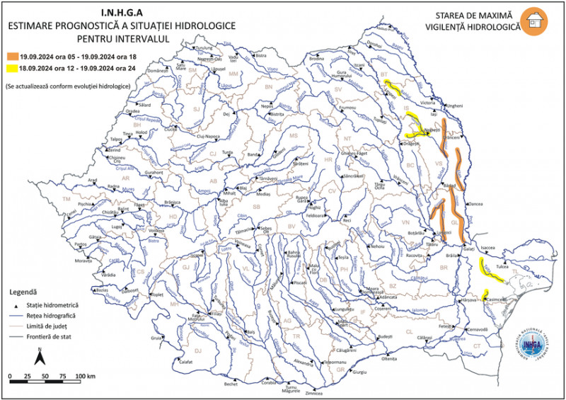 Harta estimare prognostica a situatiei hidrologice INHGA