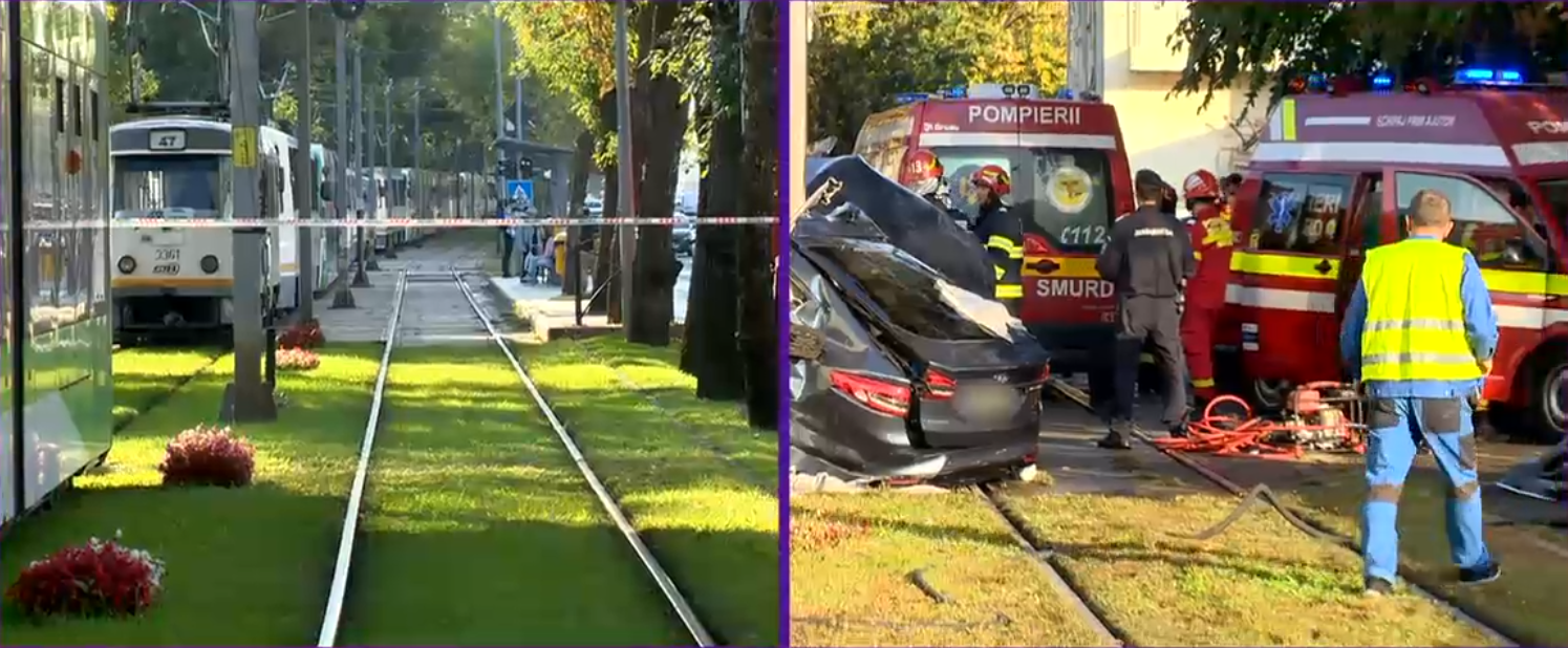 Accident grav în București. Un șofer a murit după ce mașina sa a fost lovită de tramvai. Vatmanul a ieșit pozitiv la DrugTest