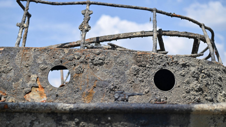 Epava unei nave germane din timpul războiului, scufundată în Dunăre. Foto: Profimedia Images