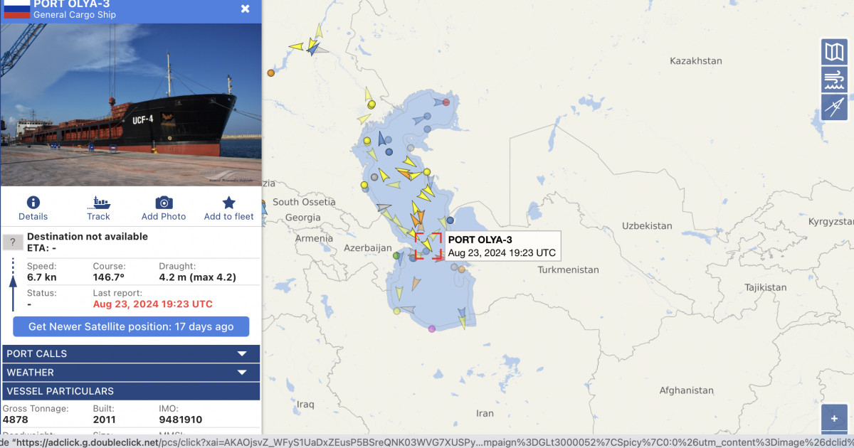 O navă rusească suspectată că ar transporta rachete balistice iraniene a fost văzută într-un port la Marea Caspică