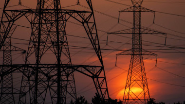 High Voltage Pylons During Sunset Time, Oreokastro, Thessaloniki, Greece - 25 Jul 2021