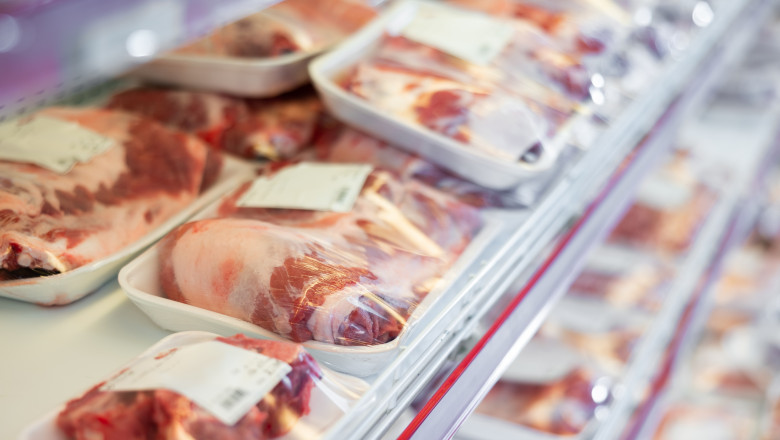 Packaged,Pork,Meat,Displayed,On,Shelves,Of,Animal,Products,Section