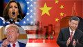 Colaj cu Kamala Harris, Donald Trump, Xi Jinping și steagurile SUA și China