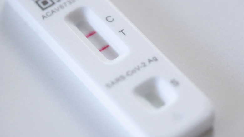 London, UK, 15 January 2024: a lateral flow test with two red lines shows a positive result for Covid. Cases surged in the UK over Christmas and New Year. Around 70% of new cases are of the highly transmissible Juno variant. Anna Watson/Alamy Live News