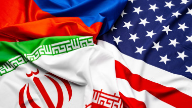 Flags,Of,Iran,,Usa,And,Russia,Together,Top,View