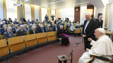 BELGIUM - POPE FRANCIS DURING THE PRIVATE MEETING WITH THE JESUITS IN LOUVAIN - LA - NEUVE , BELGIUM - 2024/9/28