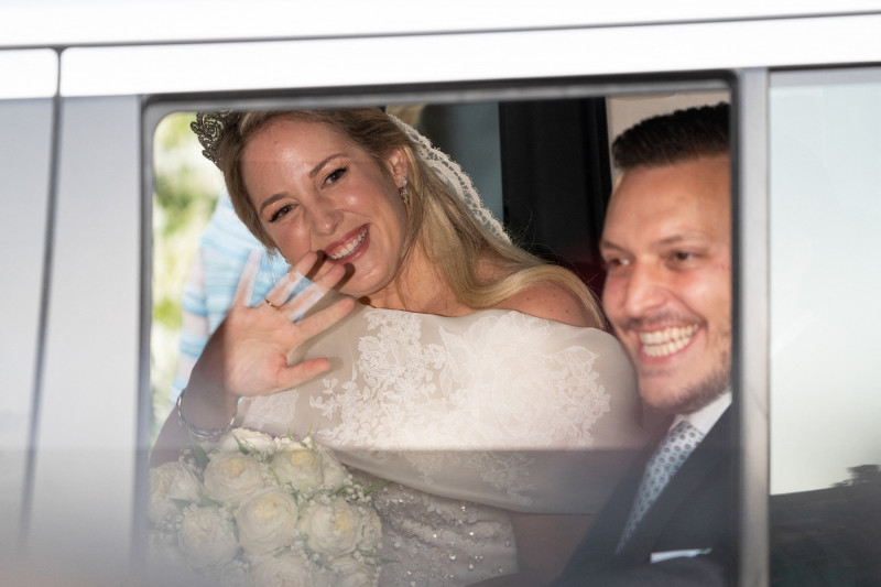 Mariage de la princesse Theodora de Grèce et Matthew Kumar en la cathédrale de l'Annonciation à Athènes le 28 septembre 2024.