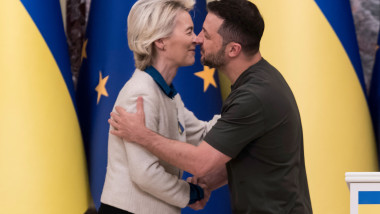 Ukrainian President Volodymyr Zelenskiy And European Commission President Ursula Von Der Leyen Attend A Joint Press Conference In Kyiv, Ukraine - 20 Sep 2024