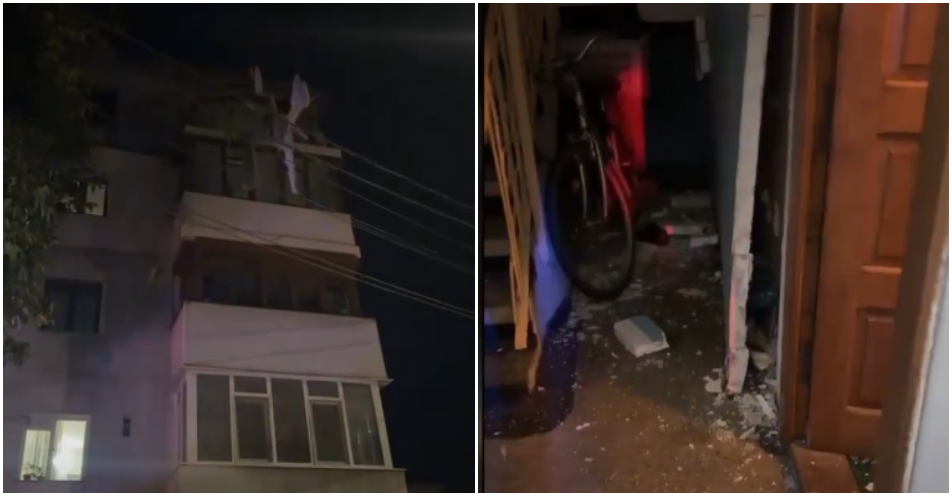 Cum arată scara blocului din Adjud zguduit de explozie. Locatari disperați: "Bubuitura a fost la 4 și ia uitați la parter ce e!"