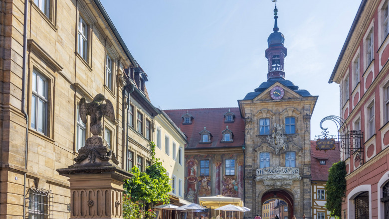 Old Town Hall, street Karolinenstraße Bamberg Oberfranken, Upper Franconia Bayern, Bavaria Germany