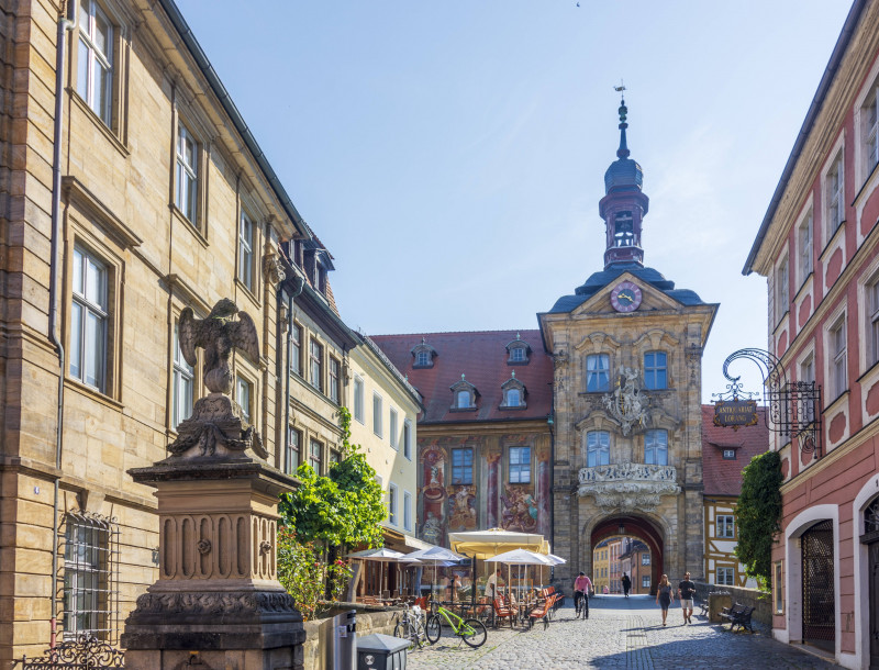 Old Town Hall, street Karolinenstraße Bamberg Oberfranken, Upper Franconia Bayern, Bavaria Germany