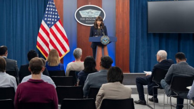 Deputy Pentagon Press Secretary Sabrina Singh conducts a press briefing at the Pentagon, Washington, D.C., Aug. 29, 2024. (DoD photo by U.S. Air Force Senior Airman Madelyn Keech)