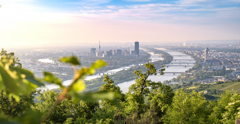 Skyline,Of,Capital,City,Vienna,And,Danube,Island,With,The