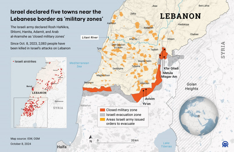 Israel declared five towns near the Lebanese border as ‘military zones’