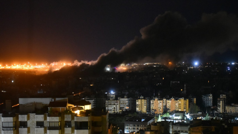 Smoke rises from the site of an Israeli airstrike that targeted a neighborhood in Beirut