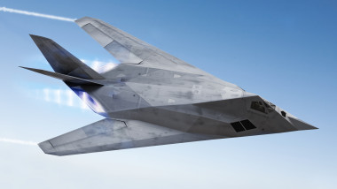 Stealth,Aircraft,F-117,Streaking,Through,The,Sky,With,Afterburners,And