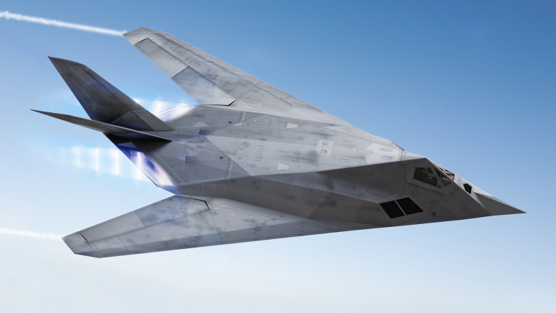 Stealth,Aircraft,F-117,Streaking,Through,The,Sky,With,Afterburners,And