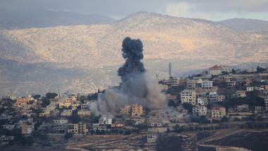 Smoke rises following an Israeli airstrike in the town of Khiyam, southern Lebanon