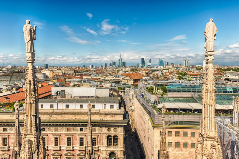 Aerial view from the roof of the Cathedral, Milan, Italy