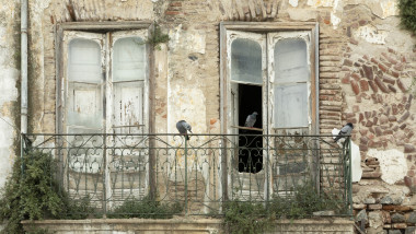 Dilapidated house facade in Beja, Portugal