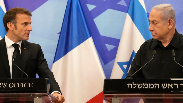 Emmanuel Macron și Benjamin Netanyahu.