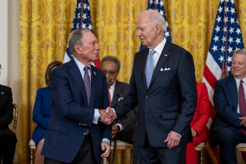 Washington, United States Of America. 03rd May, 2024. Washington, United States of America. 03 May, 2024. U.S President Joe Biden, presents the Presidential Medal of Freedom to billionaire and former New York City Michael Bloomberg, left, during the award