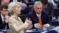 European Commission President Ursula von der Leyen delivers a speech in parlamentul european, v orban asculte