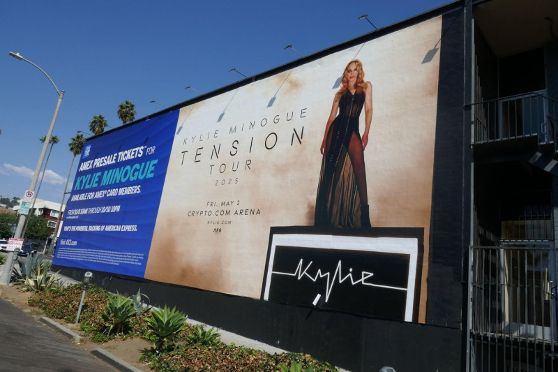 Los Angeles, California, USA 5th October 2024 Kylie Minogue Tension Tour Billboard on Sunset Blvd on October 5, 2024 in Los Angeles, California, USA. Photo by Barry King/Alamy Stock Photo