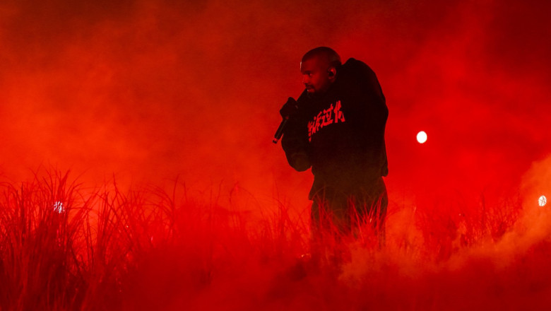 HAIKOU, CHINA - SEPTEMBER 15: American rapper Kanye West performs during his Vultures Listening Experience at Wuyuan Riv