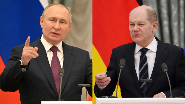 Vlladimir Putin și Olaf Scholz.