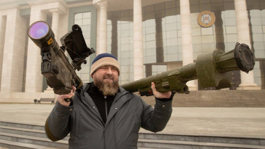 Putin's warlord Ramzan Kadyrov demonstrated new military trophies.