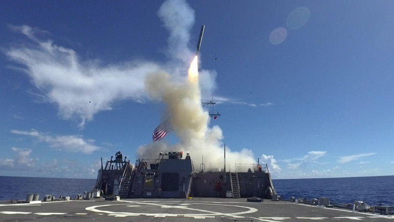 190527-N-CL550-0268 PHILIPPINE SEA (May 27, 2019) A tomahawk land attack missile is launched aboard the Arleigh Burke-class guided-missile destroyer USS Curtis Wilbur (DDG 54) during a live-fire demonstration as part of Pacific Vanguard (PACVAN). PACVAN