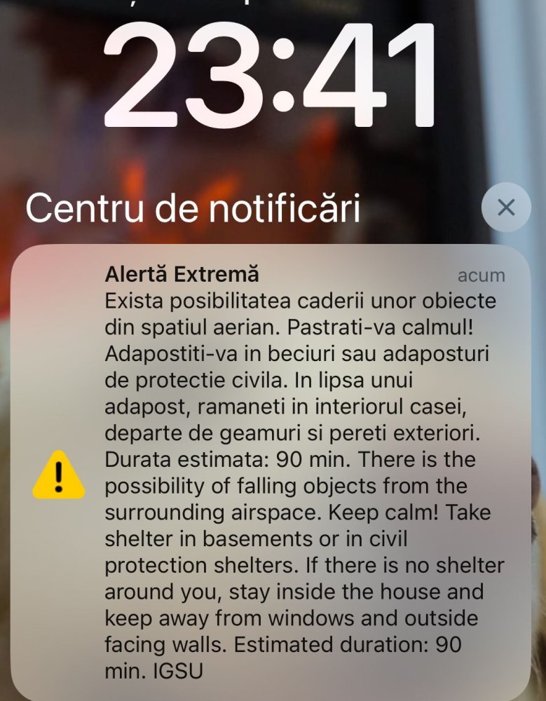 Mesaj RO-Alert la Tulcea, duminică noaptea. „Există posibilitatea căderii unor obiecte din spațiul aerian”