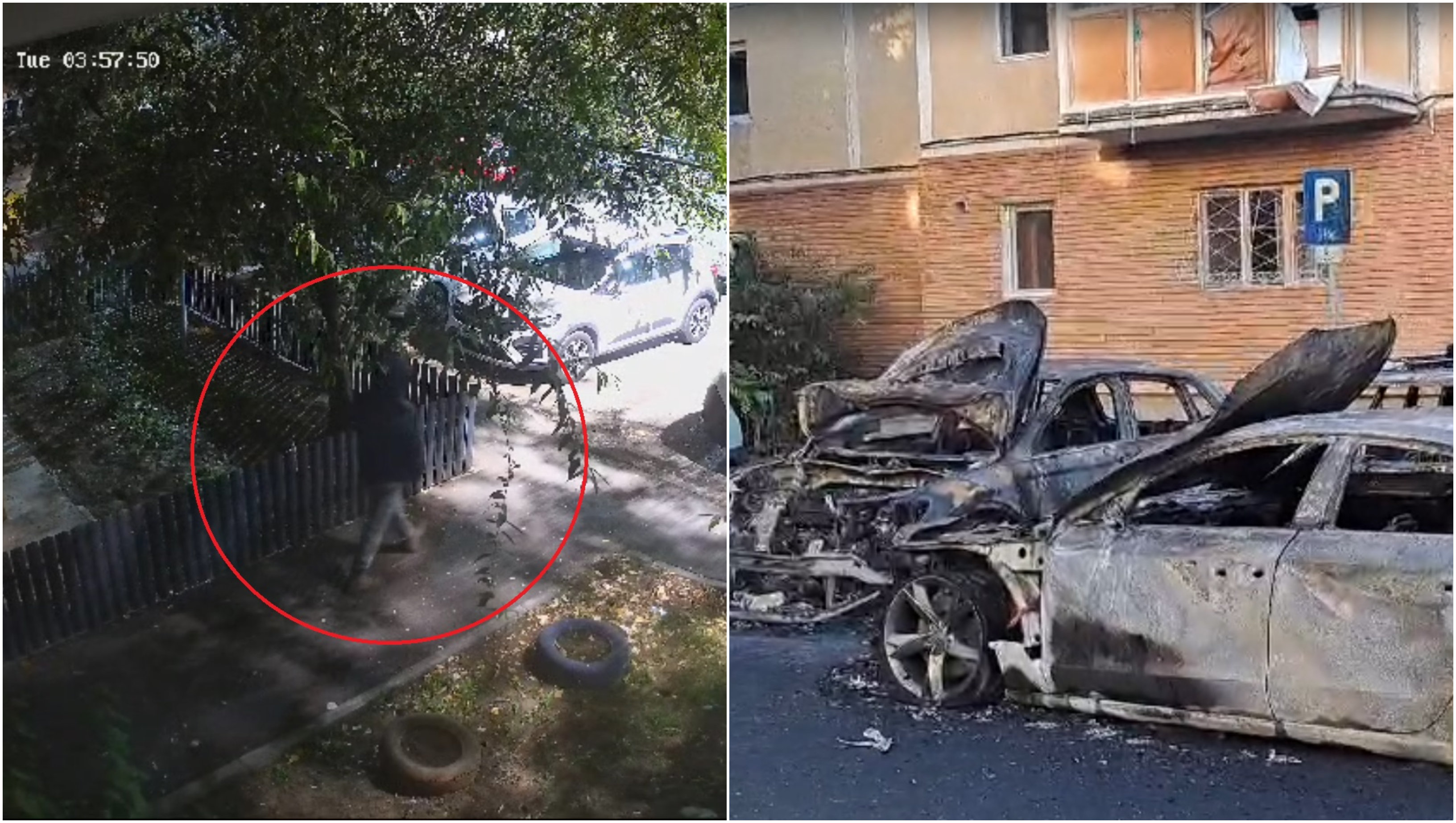 Momentul în care un individ aruncă un cocktail Molotov printre mașini, în Arad. Anchetatorii iau în calcul o răzbunare