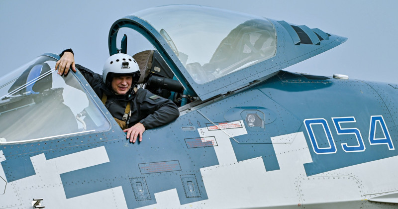 ZHUHAI, CHINA - NOVEMBER 04: Pilot Sergey Bogdan sits in the cockpit of a Russia s Sukhoi Su-57 stealth fighter jet at Z