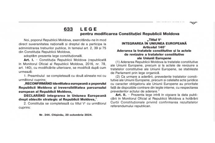Integrarea europeană, în Constituția Moldovei. Hotărârea Curții Constituționale privind referendumul, publicată în Monitorul Oficial