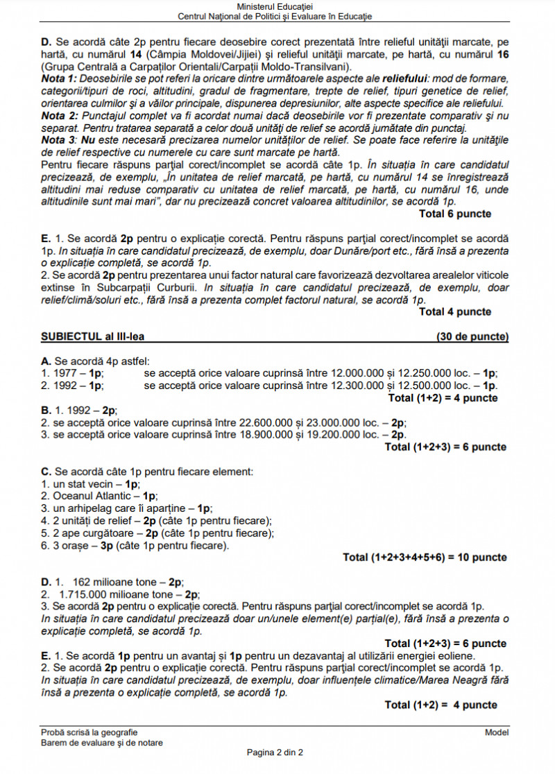 Barem de evaluare la Geografie, Bac 2025