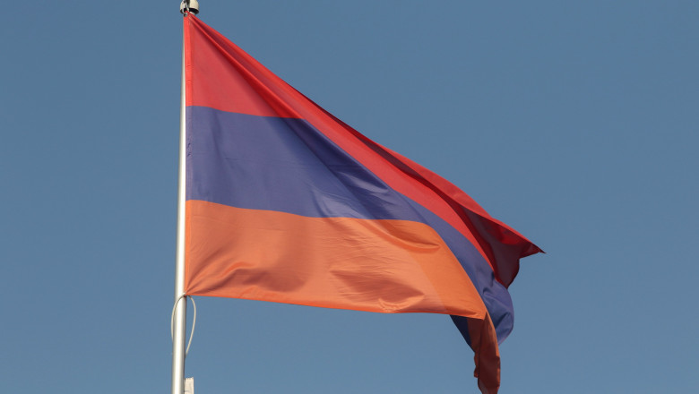 National flags seen fluttering in the wind in Russia - 25 Sept 2024