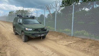 Karsava, Latvia. 18th June, 2024. A Latvian border guard vehicle drives along the Latvian border with Russia. Credit: Alexander Welscher/dpa/Alamy Live News