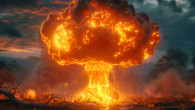 Nuclear atomic bomb explosion, radioactive war weapon, contamination disaster, mushroom fireball