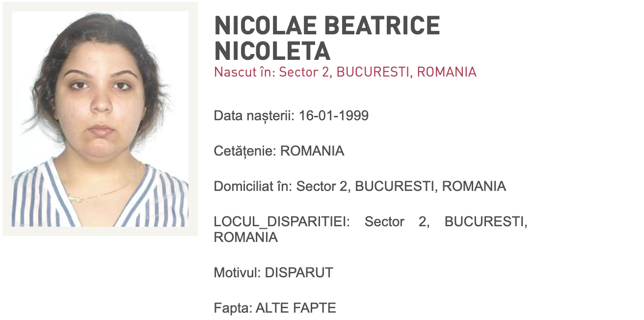 Poliția cere ajutor pentru găsirea unei tinere de 18 ani și a fiicei sale de trei ani, disparute luni de acasă, din Sectorul 2