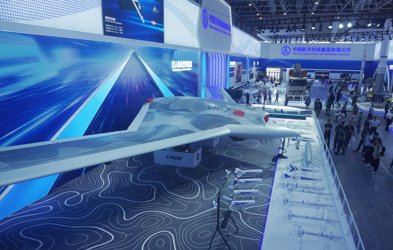 ZHUHAI, CHINA - NOVEMBER 10: The CH-7 Stealth Drone is on display at the Airshow China 2024 on November 10, 2024 in Zhuh