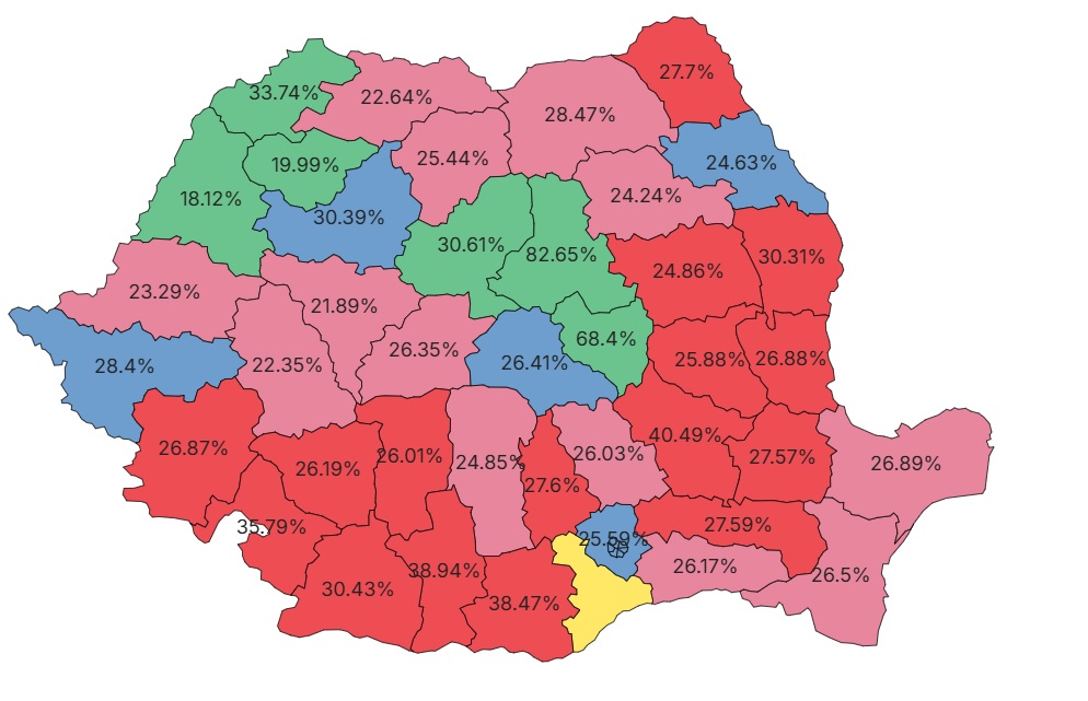 Cum s-a votat în țară. Georgescu a câștigat 13 județe, multe fiefuri ale PNL. Ciolacu, în 16 județe, iar Lasconi în cinci