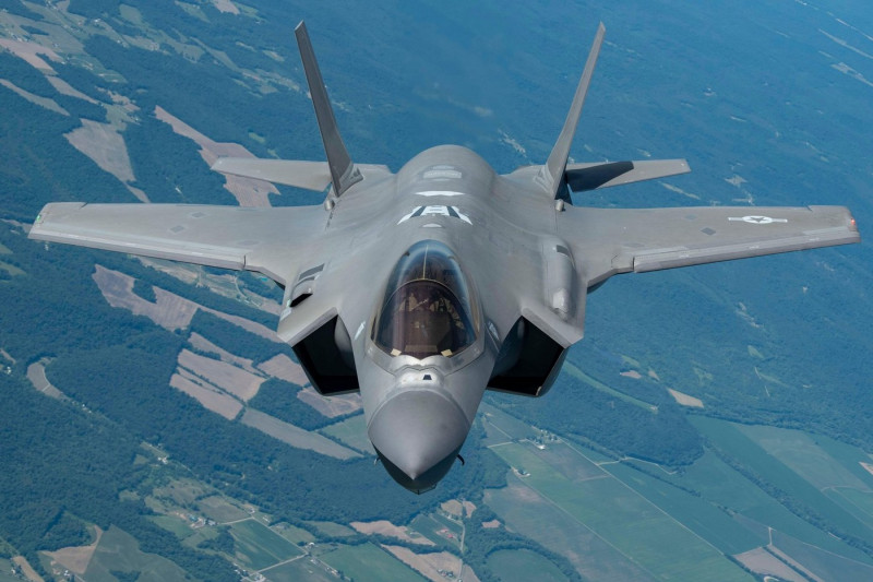 An F-35A Lightning II from Eglin Air Force Base flies with a KC-135 Stratotanker from the 121st Air Refueling Wing, June 16, 2024, before the Columbus