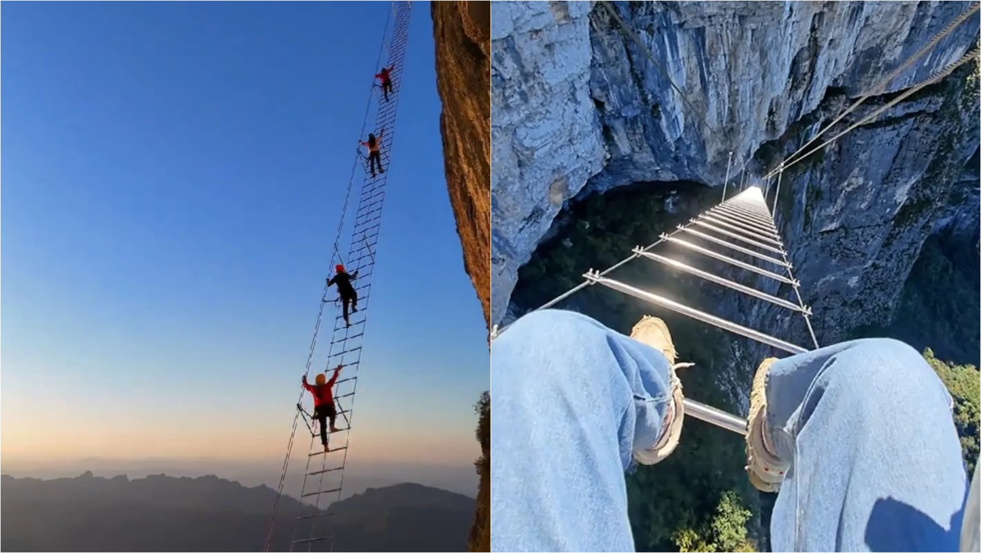 O scară uriașă suspendată în aer la 1.500 de metri înălțime a devenit una dintre cele mai populare atracții turistice din China