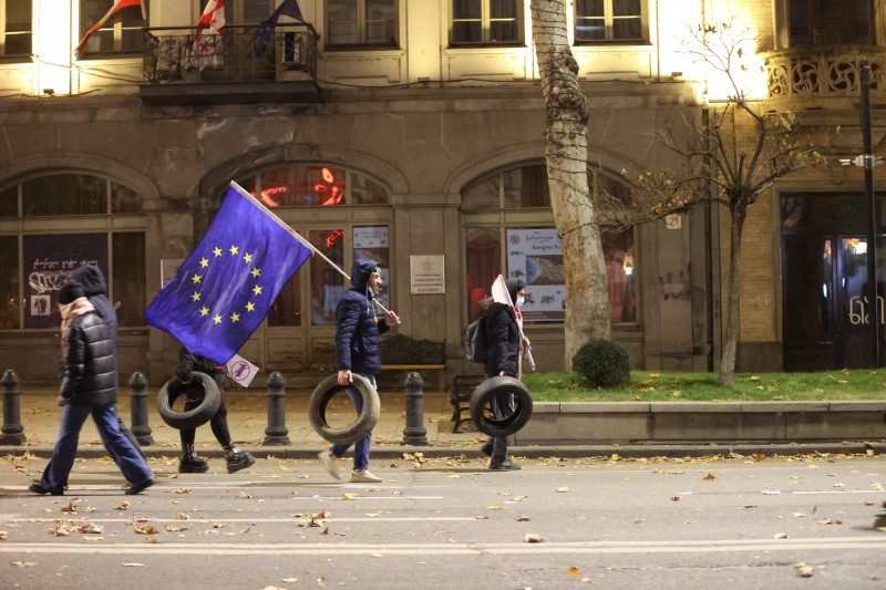 Street blocked by protesters opened after police intervention in Georgia's capital Tbilisi​​​​​​​